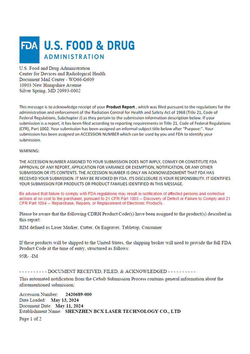 BFSC 2000-6000Mϵ�� FDA��������ע��